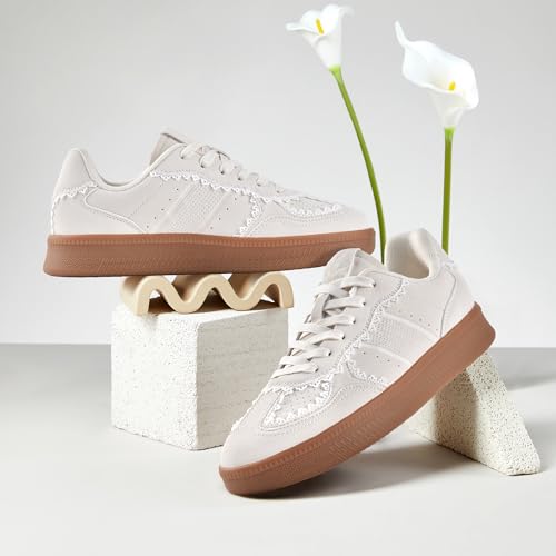 JACKSHIBO Women's Ribbon Lace-Up Fashion Sneakers Arch Support Gum Sole Tennis Walking Shoes with Memory Foam - Image 3