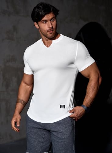 JMIERR Mens Muscle Slim T Shirts Texture V Neck Longline Henley Gym Workout Athletic Tee Shirt - Image 4
