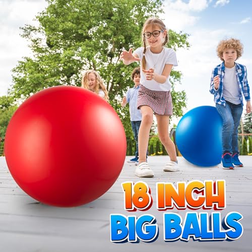 Jumbo 18-Inch Playground Balls (2 Pack, Red & Blue) - Giant Large Inflatable Rubber Kickball for Kids and Toddlers, Boys & Girls Backyard, Sports, Gym, Recess, Indoor & Outdoor Games w/Pump - Image 3