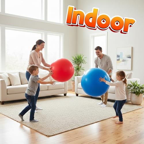 Jumbo 18-Inch Playground Balls (2 Pack, Red & Blue) - Giant Large Inflatable Rubber Kickball for Kids and Toddlers, Boys & Girls Backyard, Sports, Gym, Recess, Indoor & Outdoor Games w/Pump - Image 5