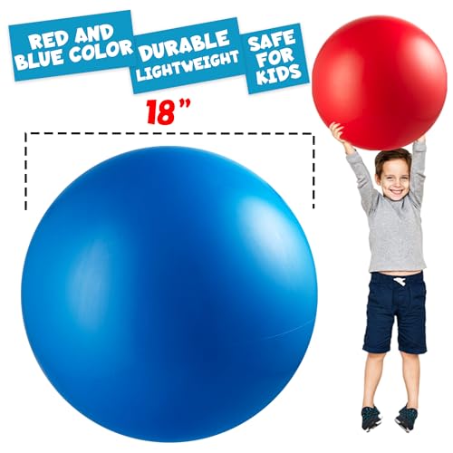Jumbo 18-Inch Playground Balls (2 Pack, Red & Blue) - Giant Large Inflatable Rubber Kickball for Kids and Toddlers, Boys & Girls Backyard, Sports, Gym, Recess, Indoor & Outdoor Games w/Pump - Image 7