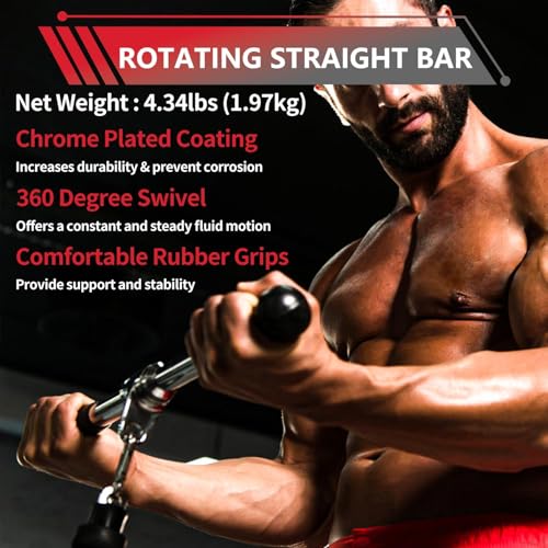 LAT Bar Cable Attachment with Rubber Handgrips, Deluxe Heavy Duty Solid Curl Bar Revolving Hanger Home Gym Cable Attachments (White 35.5inch Set) - Image 7