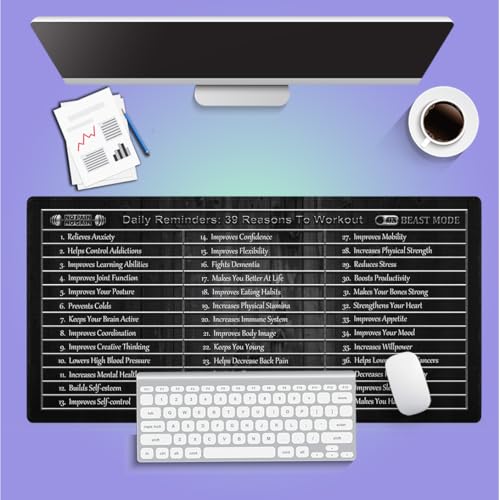 Large Gaming Mouse Pad (31.5" x 15.8") - Inspirational Fitness Quotes Workout Motivational Exercise Words Rustic Black Wood Grain, Extra XXL Office Decor, Premium Stitched Anti-Slip Desk Mat - Image 7