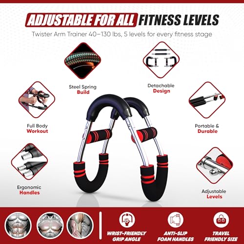 LuxUltra Twister Arm Trainer Chest Workout Equipment for Men & Women, Adjustable 40-130 lbs Chest and Arm Trainer, Home Gym Strength Trainer with Hand Grip Strengthener - Image 6