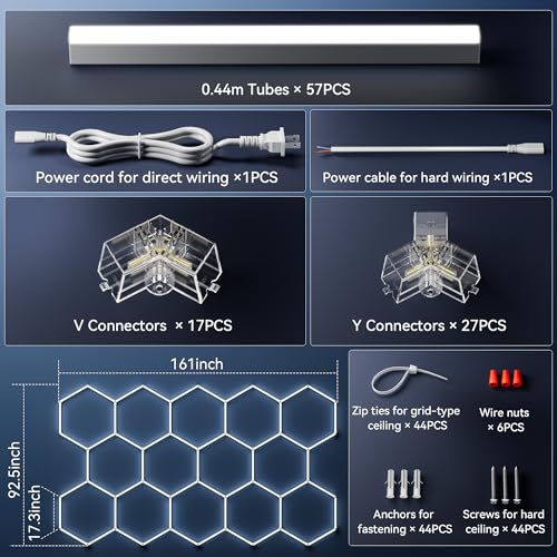 MODERN 14 Hexagon LED Garage Light 6500K, 61560 Lumens, Honeycomb Design, 14-Grid System, Octagon Shop Light for Workshop, Gym, Warehouse & Car Wash (White, 57-Pack) - Image 4