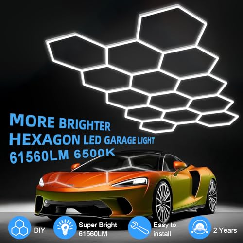 MODERN 14 Hexagon LED Garage Light 6500K, 61560 Lumens, Honeycomb Design, 14-Grid System, Octagon Shop Light for Workshop, Gym, Warehouse & Car Wash (White, 57-Pack) - Image 6