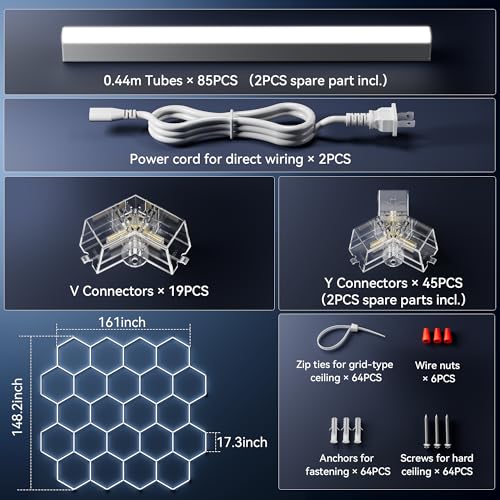 MODERN 22-Grid Hexagon LED Garage Lights, 89640 Lumens 6500K, Octagon Honeycomb Design for Garage, Workshop, Gym & Warehouse (83-Pack, White) - Image 6