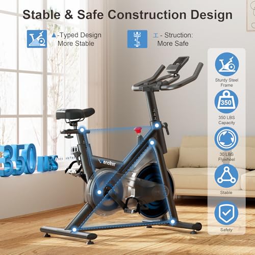 Magnetic Exercise Bike for Home – Adjustable Silent Spin Bike with 350lb Capacity, APP Connectivity, LCD Monitor & Device Holder – Indoor Cycling Bike for Cardio & Weight Loss - Image 5