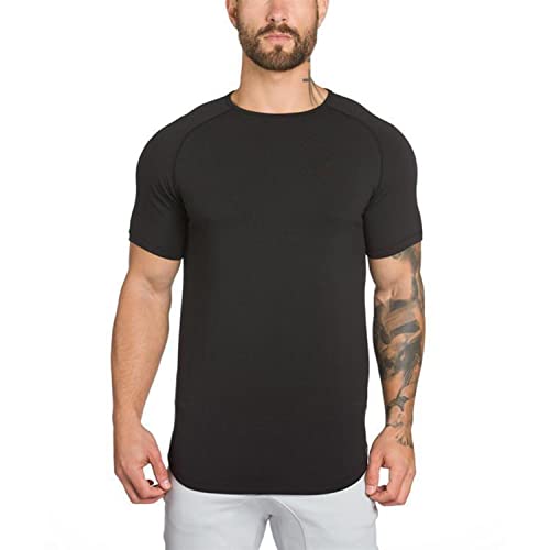 Mens Gym Workout Slim Fit Short Sleeve T-Shirt Cotton Performance Athletic Shirts Running Fitness Tee Loungewear - Image 3
