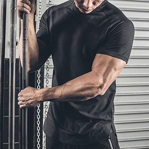 Mens Gym Workout Slim Fit Short Sleeve T-Shirt Cotton Performance Athletic Shirts Running Fitness Tee Loungewear - Image 5