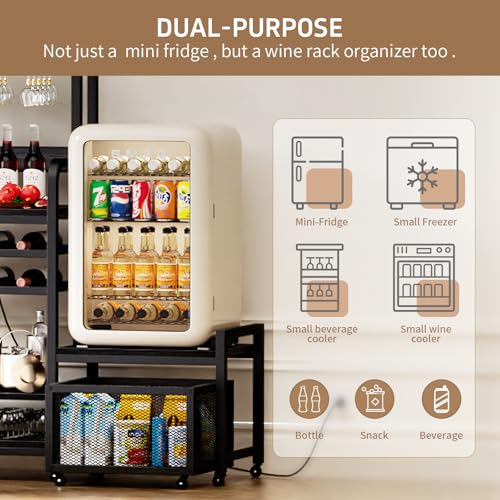 Mini Fridge Stand with Power Outlet, Microwave Stand with Wine Rack, Coffee bar with Removable Storage Baskets, Suitable for Dorm, Kitchen, Dining Area, Black - Image 5