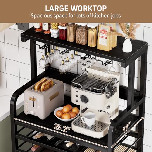Mini Fridge Stand with Power Outlet, Microwave Stand with Wine Rack, Coffee bar with Removable Storage Baskets, Suitable for Dorm, Kitchen, Dining Area, Black - Image 8
