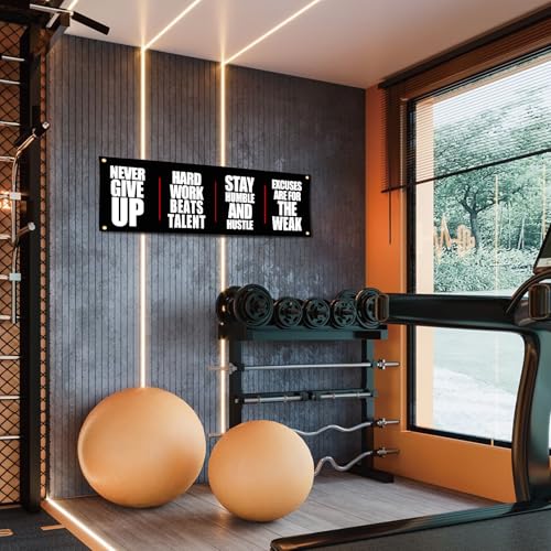 Motivational Gym Flag Banner "Never Give Up Hard Work Beats Talent" Home Gym Decor 72x24 Inches for Garage Gym Office Wall Decor - Image 3
