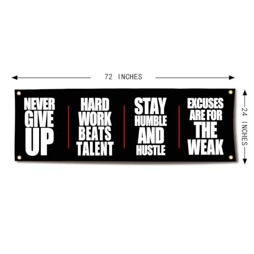 Motivational Gym Flag Banner "Never Give Up Hard Work Beats Talent" Home Gym Decor 72x24 Inches for Garage Gym Office Wall Decor - Image 4