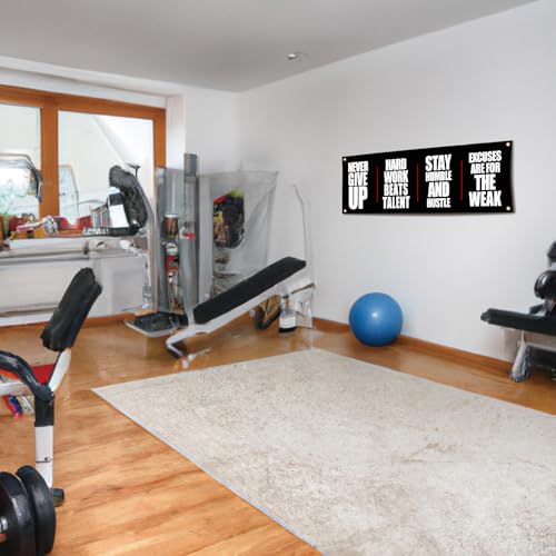 Motivational Gym Flag Banner "Never Give Up Hard Work Beats Talent" Home Gym Decor 72x24 Inches for Garage Gym Office Wall Decor - Image 5