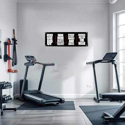 Motivational Gym Flag Banner "Never Give Up Hard Work Beats Talent" Home Gym Decor 72x24 Inches for Garage Gym Office Wall Decor - Image 6