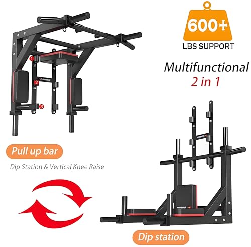 Multifunctional Wall Mounted Pull Up Bar/Chin Up bar,Dip Station for Indoor Home Gym Workout,Power Tower Set Gym Equipment 800LBS - Image 3