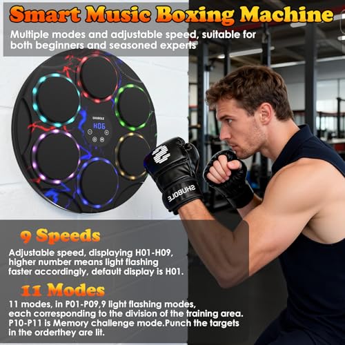 Music Boxing Machine with Gloves - Wall Mounted Punching Trainer for Adults & Kids, 9-Speed Punch Game, Wall Boxing Punching pad, 2025 Upgrade Gifts for Boys Age 6+ - Image 3