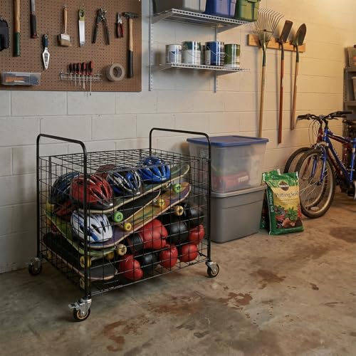 MyGift Professional Gym Metal Multi Sports Ball Storage Cart with Jumbo Industrial Wheels, Commercial Grade Portable Equipment Locker Cage for Basketball, Football, Soccer, Volleyball - Image 6