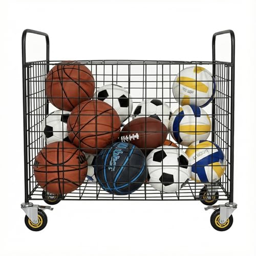 MyGift Professional Gym Metal Multi Sports Ball Storage Cart with Jumbo Industrial Wheels, Commercial Grade Portable Equipment Locker Cage for Basketball, Football, Soccer, Volleyball - Image 7