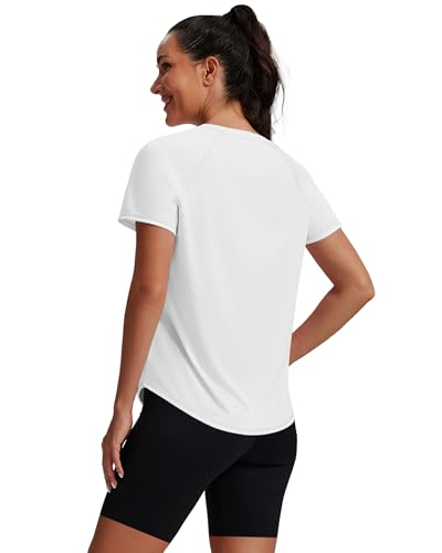 NIASHOT Womens Workout Tops Short Sleeve Yoga Pilates Outfits Athletic Gym Running UV Protection Shirts with Mesh - Image 3