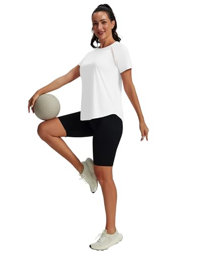 NIASHOT Womens Workout Tops Short Sleeve Yoga Pilates Outfits Athletic Gym Running UV Protection Shirts with Mesh - Image 4