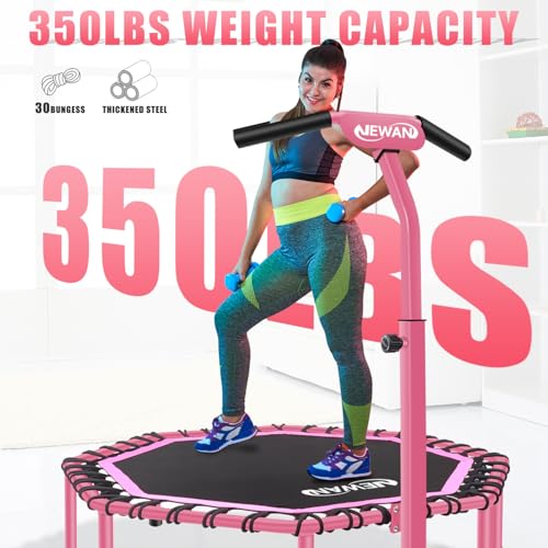 Newan 48" Fitness Trampoline with Adjustable Handle Bar, Silent Trampoline Bungee Rebounder Jumping Cardio Trainer Workout for Adults - Max Limit 330 lbs - Image 5