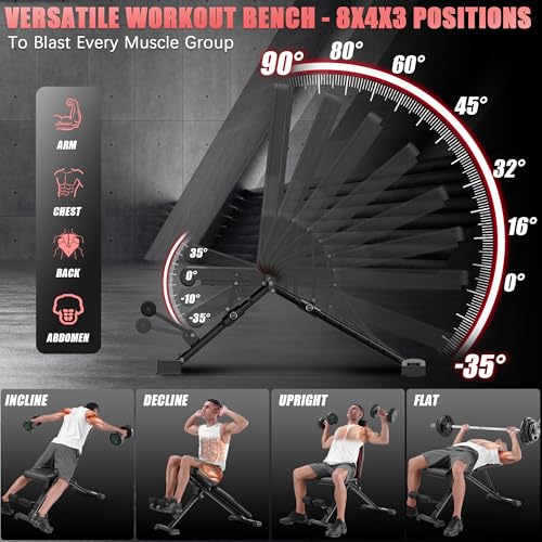 OPPSDECOR Adjustable Weight Bench, 900LBS Capacity, 8+4+2 Positions, 18.5" Seat Height, Easy Assembly Foldable Workout Bench for Home Gym Strength Training, Incline Decline Flat Bench Press (US STOCK) - Image 4