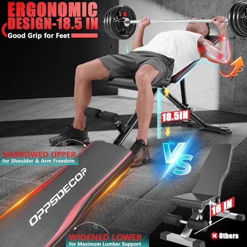 OPPSDECOR Adjustable Weight Bench, 900LBS Capacity, 8+4+2 Positions, 18.5" Seat Height, Easy Assembly Foldable Workout Bench for Home Gym Strength Training, Incline Decline Flat Bench Press (US STOCK) - Image 6