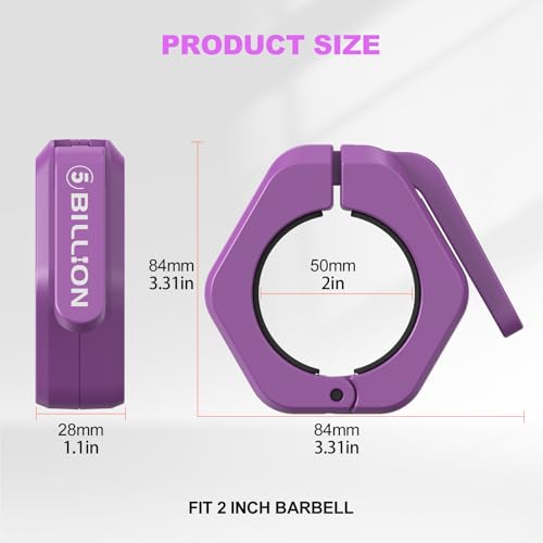 Olympic Barbell Clamps 2 inch Barbell Clips (Pair) Barbell Collars for Secure Weightlifting Quick Release Weight Clips for Bars with Anti-Slip TPR Lining at Home or Gym Clips (Purple) - Image 3