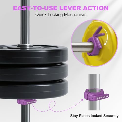 Olympic Barbell Clamps 2 inch Barbell Clips (Pair) Barbell Collars for Secure Weightlifting Quick Release Weight Clips for Bars with Anti-Slip TPR Lining at Home or Gym Clips (Purple) - Image 4