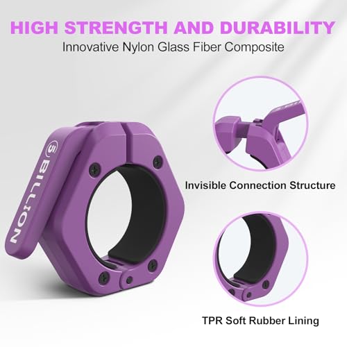 Olympic Barbell Clamps 2 inch Barbell Clips (Pair) Barbell Collars for Secure Weightlifting Quick Release Weight Clips for Bars with Anti-Slip TPR Lining at Home or Gym Clips (Purple) - Image 5
