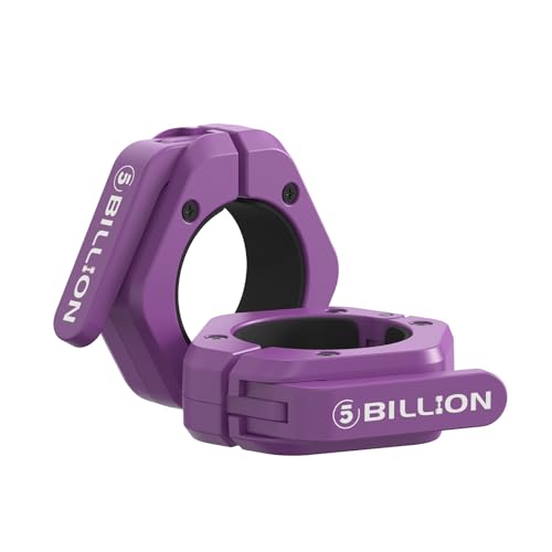 Olympic Barbell Clamps 2 inch Barbell Clips (Pair) Barbell Collars for Secure Weightlifting Quick Release Weight Clips for Bars with Anti-Slip TPR Lining at Home or Gym Clips (Purple)
