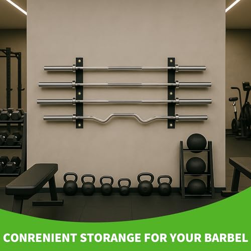 Olympic Wall Mounted Barbell Storage Rack Holder Stand Hanger for Olympic Barbell, Curl bar,Home, Commercial, Garage Gym (4 bars) - Image 7