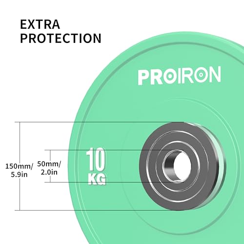 PROIRON Olympic Rubber Bumper Plates,Floor Protective Weight Plates,2" Solid Weight Plates for Barbell Strength Training and Weight Lifting,Less Impact, Absorb Bounce & Shock,5KG(11LB)/10KG(22LB)/15KG(33LB)/20KG(44LB),Single or Pair - Image 5