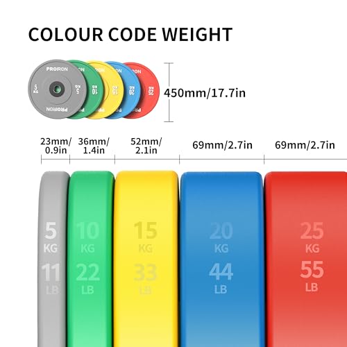 PROIRON Olympic Rubber Bumper Plates,Floor Protective Weight Plates,2" Solid Weight Plates for Barbell Strength Training and Weight Lifting,Less Impact, Absorb Bounce & Shock,5KG(11LB)/10KG(22LB)/15KG(33LB)/20KG(44LB),Single or Pair - Image 7