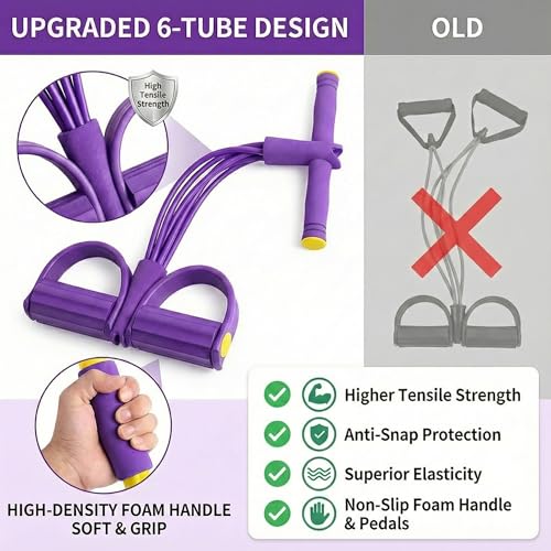 Pedal Resistance Band with Handle, 6-Tube Foot Pedal & Ankle Puller Exercise Band for Full Body Workout, Multifunction Home Gym Equipment for Arms, Legs, Abdomen, Waist Training - Image 5