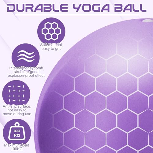 Pilates Ball, 9 Inch Small Exercise Mini Soft Workout Yoga Ball with Exercise Guide, for Home Gym Yoga, Pilates, Core Training, Workout, Balance, Stability - Image 4