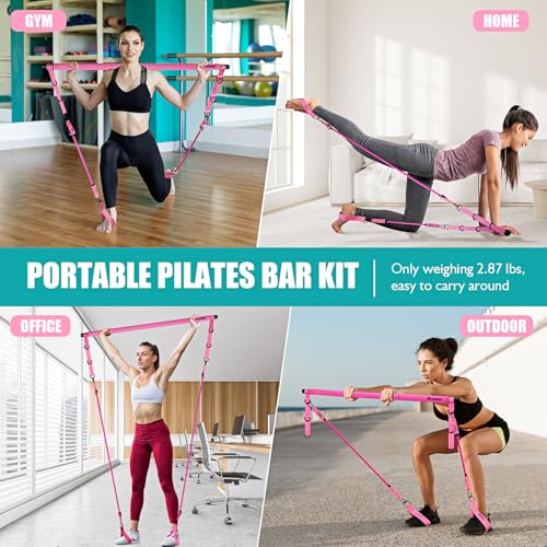 Pilates Bar Kit with Resistance Bands, Pilates Workout Equipment for Legs, Hip, Waist, Arm, Squats Exercise Equipment for Home Workouts, Adjustable 3-Section Pilates Bar Kit for Women & Men - Image 6