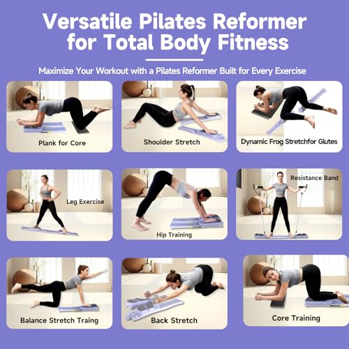 Pilates Reformer Board , Multi-Functional Pilates Equipment Set with Resistance Bands, Ab Trainer, Core Workout, Full Body Toning, at Home Pilates Reformer for Women - Image 6