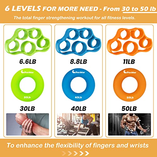 Pnrskter Hand Grip Strengthener, Finger Exerciser, Grip Strength Trainer (6 PCS),New Material,Forearm Grip Workout, Finger Stretcher, Relieve Wrist Pain, Carpal Tunnel, Trigger Finger, Mallet Finger and More. - Image 3