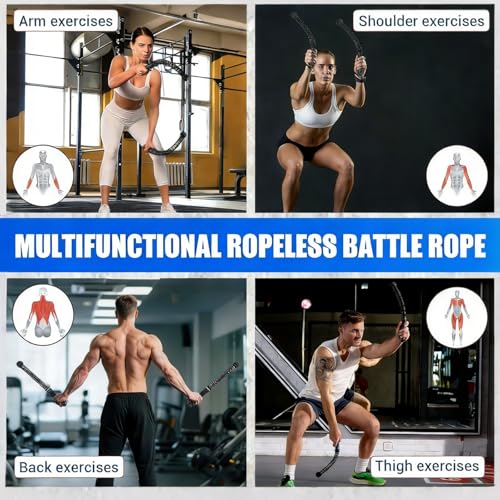 Portable Ropeless Battle Ropes, 2 in 1 Cordless Battle Ropes for Home Gym with Non-Slip Gloves, HIIT and Low-Impact Aerobic Training and Muscle Training for Men and Women - Image 6