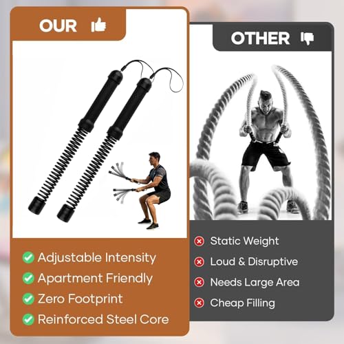 Portable Ropeless Battle Ropes, 2 in 1 Cordless Battle Ropes for Home Gym with Non-Slip Gloves, HIIT and Low-Impact Aerobic Training and Muscle Training for Men and Women - Image 7