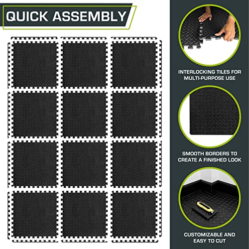 ProsourceFit Puzzle Exercise Mat ½ in, EVA Interlocking Foam Floor Tiles for Home Gym, Mat for Home Workout Equipment, Floor Padding for Kids, Black, 24 in x 24 in x ½ in, 48 Sq Ft - 12 Tiles - Image 7