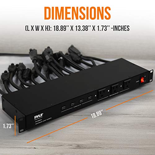Pyle 19 Outlet 1U 19" Rackmount PDU Power Distribution Supply Center Conditioner Strip Unit Surge Protector 15 Amp Circuit Breaker 4 USB Multi Device Charge Ports 15FT Cord, Black - PCO865 - Image 3