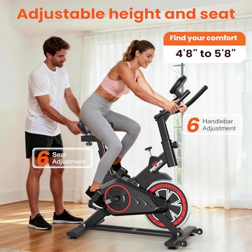 RELIFE REBUILD YOUR LIFE Exercise Bike Stationary for Home Indoor,Cycling Bike with Silent Belt Drive for Home Cardio,Brake Pad Resistance with djustable & Comfort Seat/PAD Holder/LCD Monitor. - Image 3