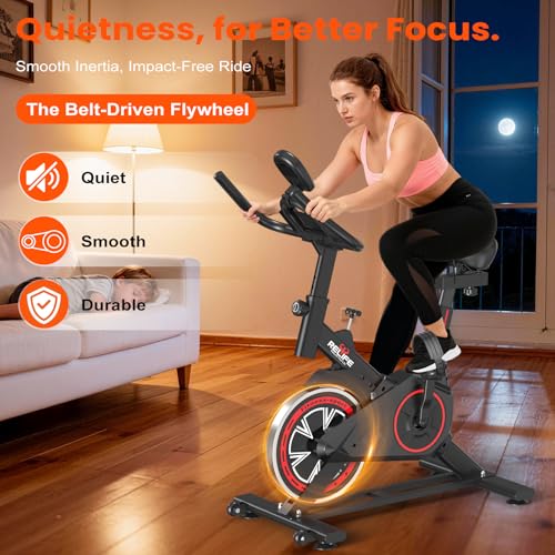 RELIFE REBUILD YOUR LIFE Exercise Bike Stationary for Home Indoor,Cycling Bike with Silent Belt Drive for Home Cardio,Brake Pad Resistance with djustable & Comfort Seat/PAD Holder/LCD Monitor. - Image 4