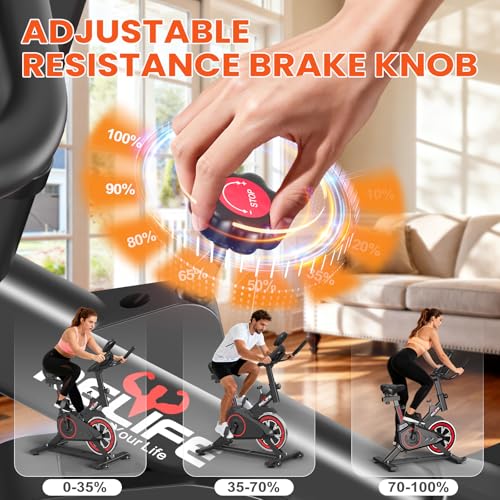 RELIFE REBUILD YOUR LIFE Exercise Bike Stationary for Home Indoor,Cycling Bike with Silent Belt Drive for Home Cardio,Brake Pad Resistance with djustable & Comfort Seat/PAD Holder/LCD Monitor. - Image 5