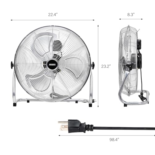 ROVSUN 20'' Floor Fans, High Velocity Heavy Duty Metal Industrial Floor Fan for Commercial & Residential, High Power Fan with Adjustable Tilt, Metal Box Fan for Garage, Gym, Bedroom, Shop, UL Listed - Image 3