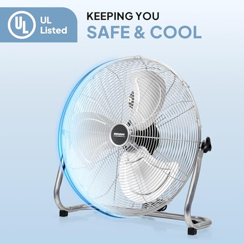 ROVSUN 20'' Floor Fans, High Velocity Heavy Duty Metal Industrial Floor Fan for Commercial & Residential, High Power Fan with Adjustable Tilt, Metal Box Fan for Garage, Gym, Bedroom, Shop, UL Listed - Image 5